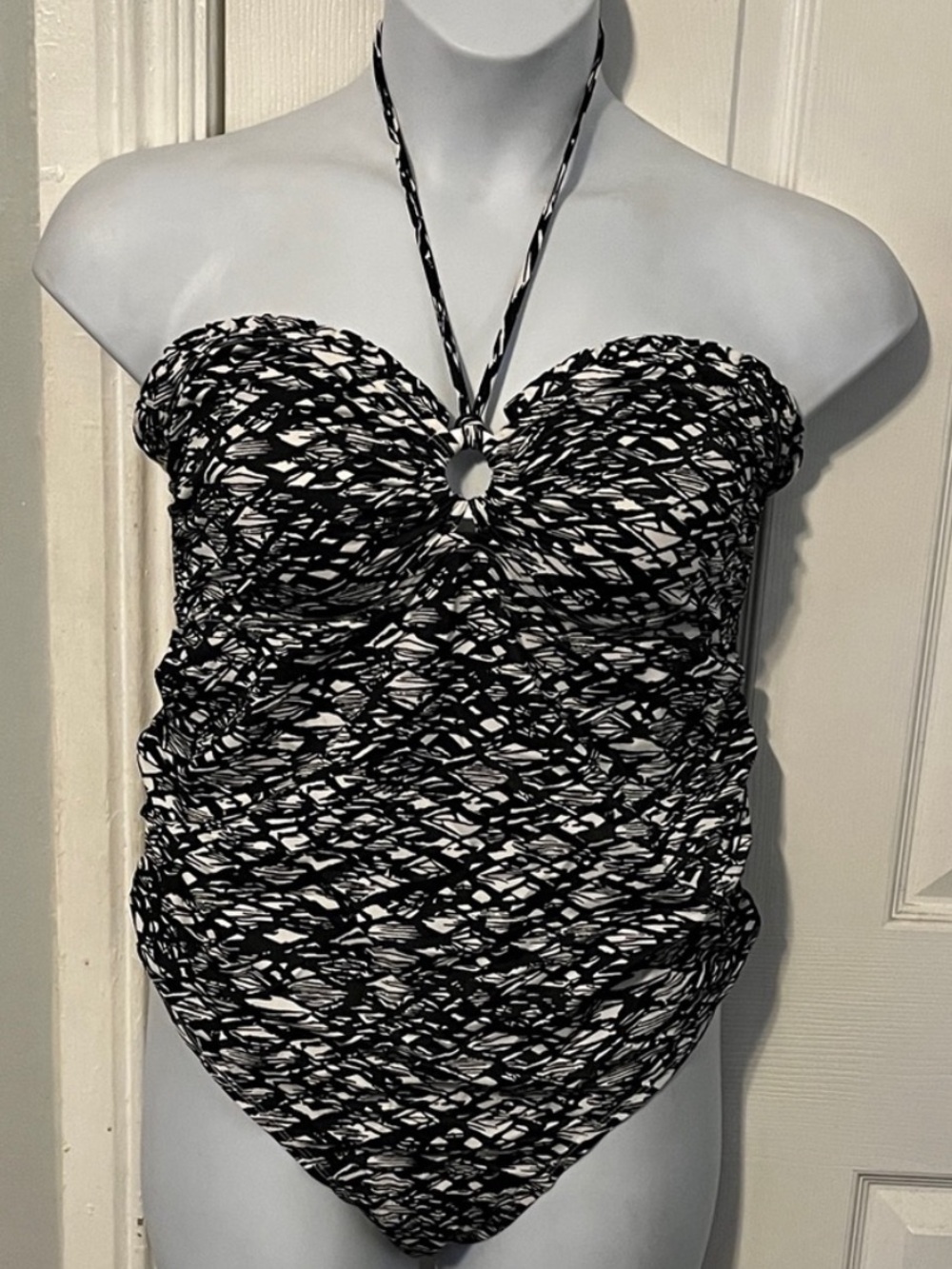 Oh Baby! By Motherhood Black and White Halter Maternity One Piece Swimsuit